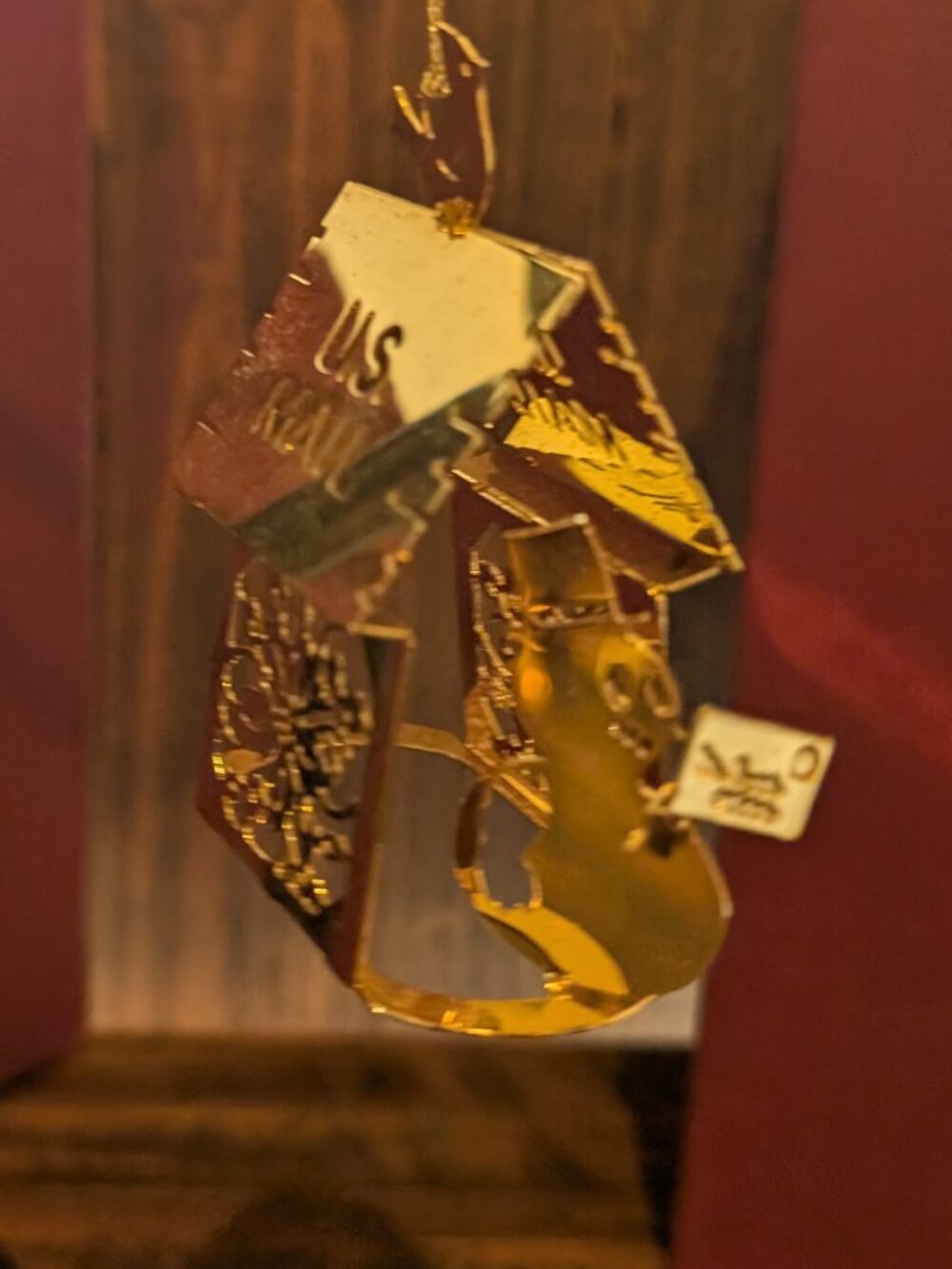 Vintage "Santa's Mailbox" 3D Intricate Gold Ornament, Danbury Mint